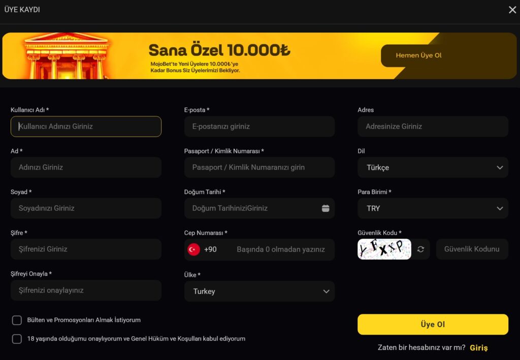 mojobet üyelik
