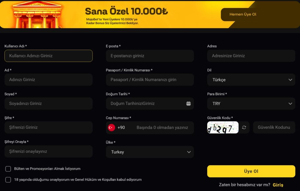 mojobet üyelik işlemleri